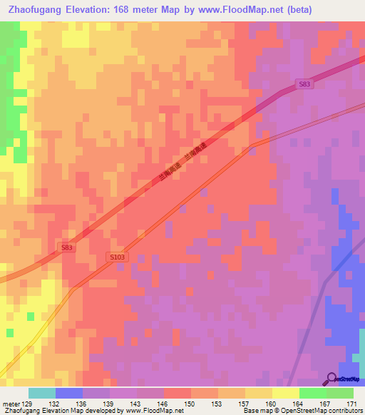 Zhaofugang,China Elevation Map