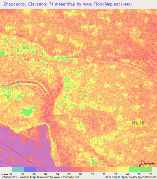 Zhaoduolou,China Elevation Map