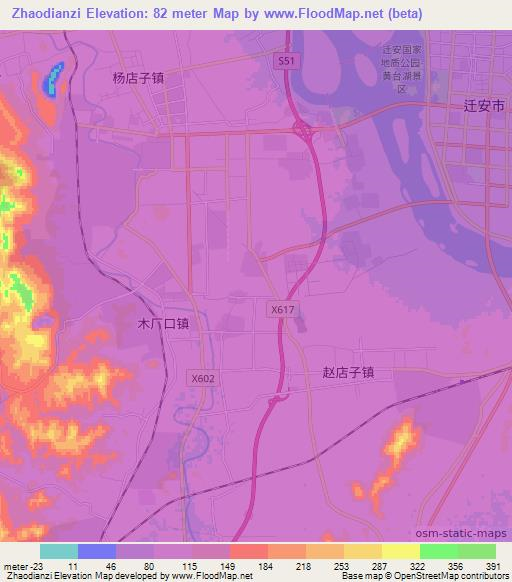 Zhaodianzi,China Elevation Map