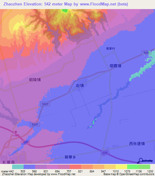 Zhaozhen,China Elevation Map