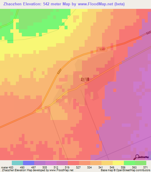 Zhaozhen,China Elevation Map