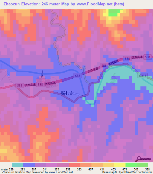 Zhaocun,China Elevation Map