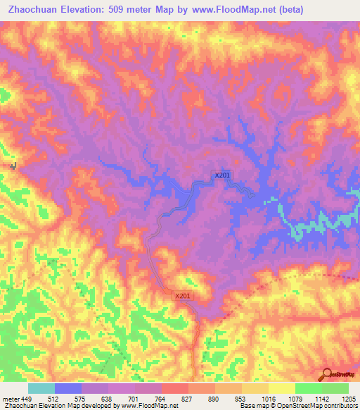 Zhaochuan,China Elevation Map