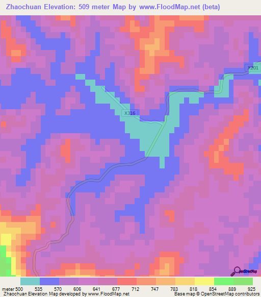 Zhaochuan,China Elevation Map