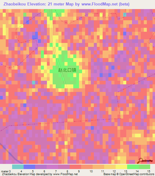 Zhaobeikou,China Elevation Map