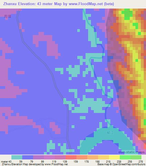 Zhanxu,China Elevation Map