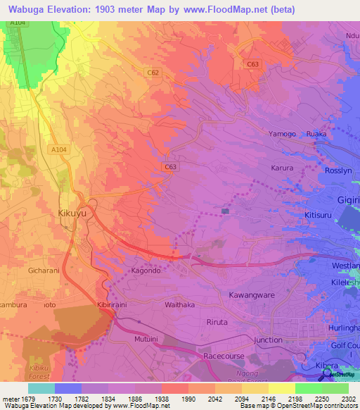 Wabuga,Kenya Elevation Map