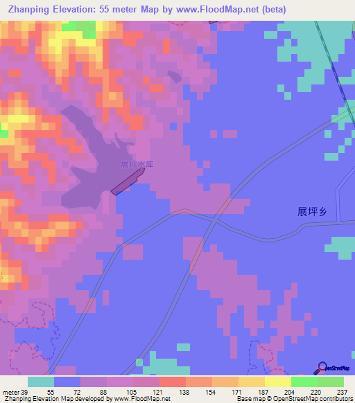 Zhanping,China Elevation Map