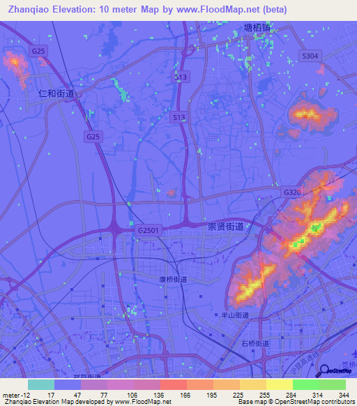 Zhanqiao,China Elevation Map