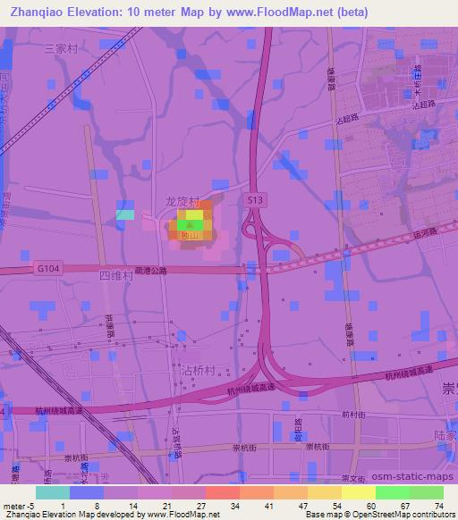 Zhanqiao,China Elevation Map
