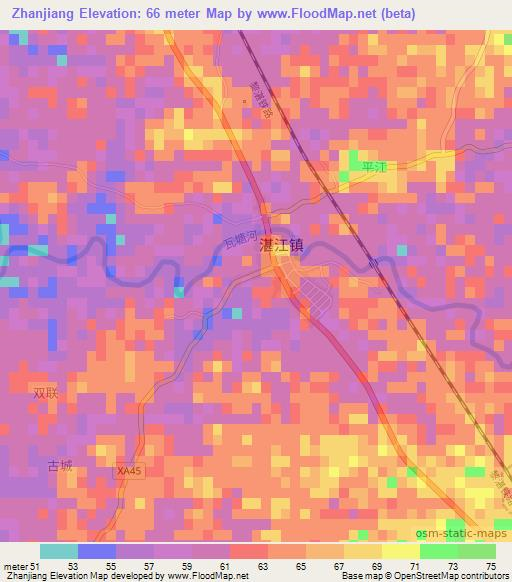 Zhanjiang,China Elevation Map