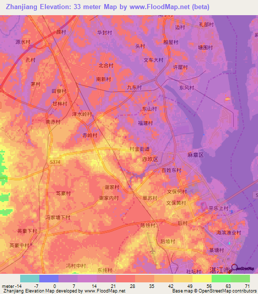 Zhanjiang,China Elevation Map