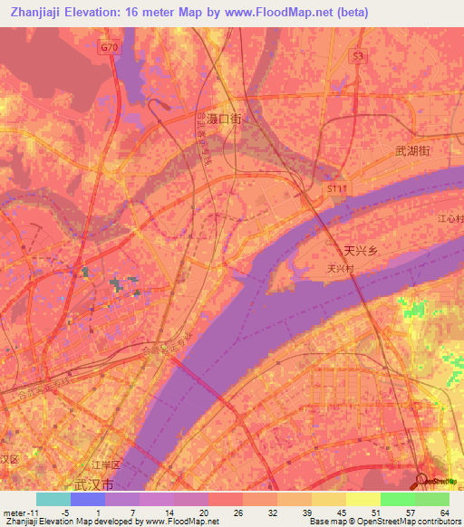 Zhanjiaji,China Elevation Map