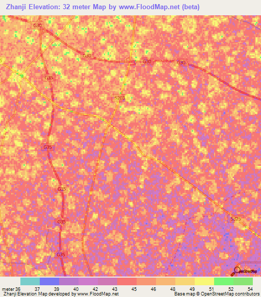 Zhanji,China Elevation Map