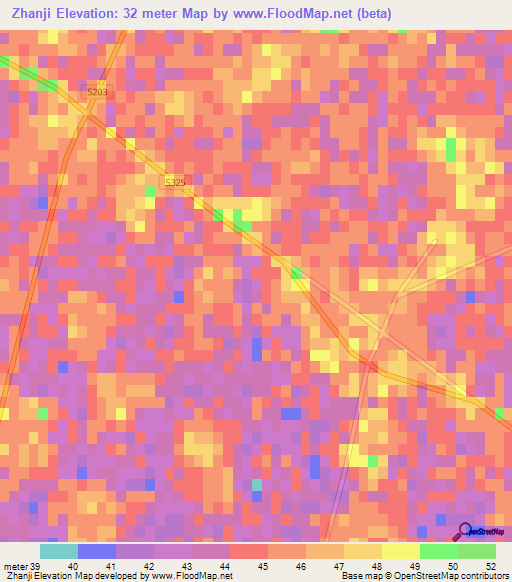 Zhanji,China Elevation Map