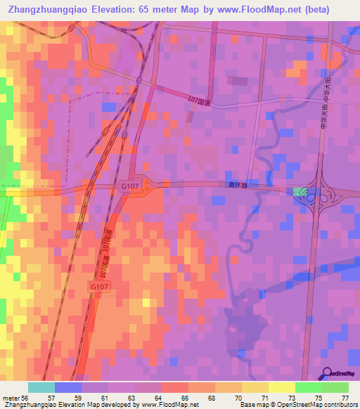 Zhangzhuangqiao,China Elevation Map