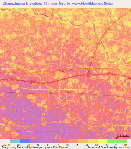 Zhangzhuang,China Elevation Map