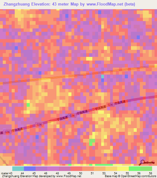 Zhangzhuang,China Elevation Map