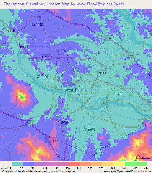 Zhangzhou,China Elevation Map