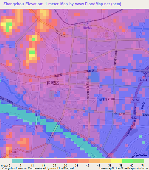 Zhangzhou,China Elevation Map