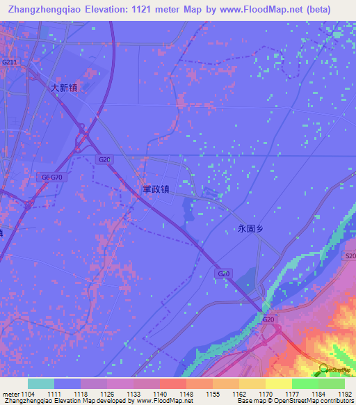 Zhangzhengqiao,China Elevation Map