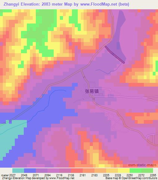 Zhangyi,China Elevation Map