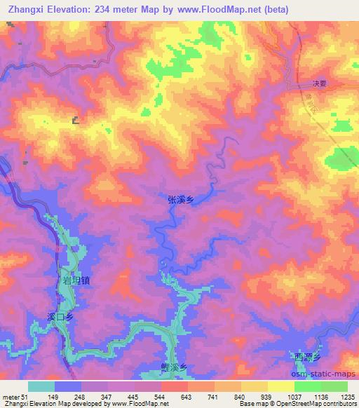 Zhangxi,China Elevation Map