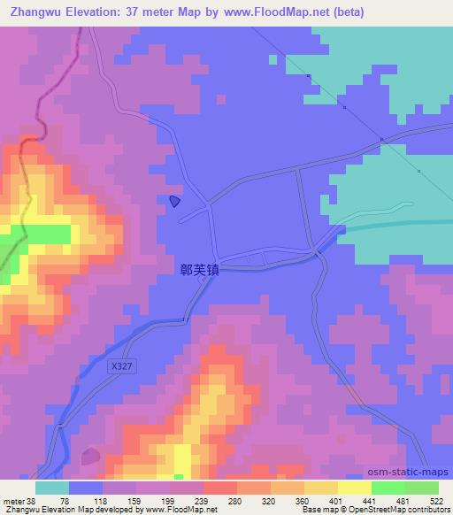 Zhangwu,China Elevation Map