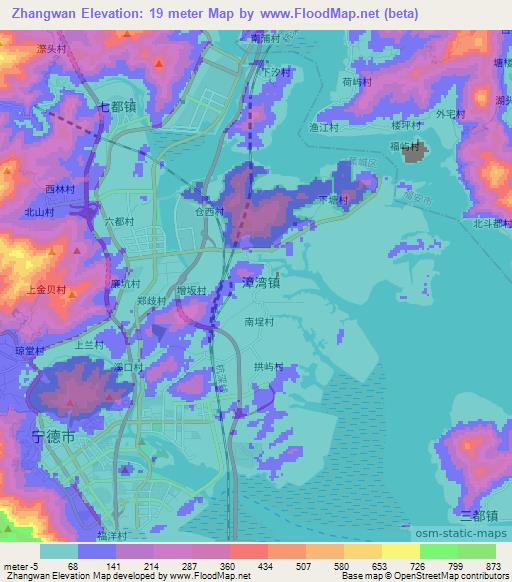 Zhangwan,China Elevation Map
