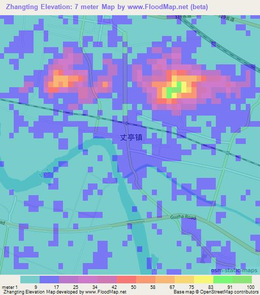Zhangting,China Elevation Map