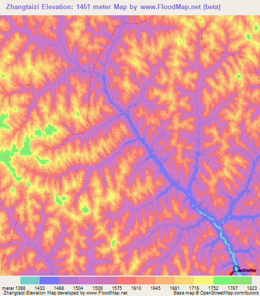 Zhangtaizi,China Elevation Map