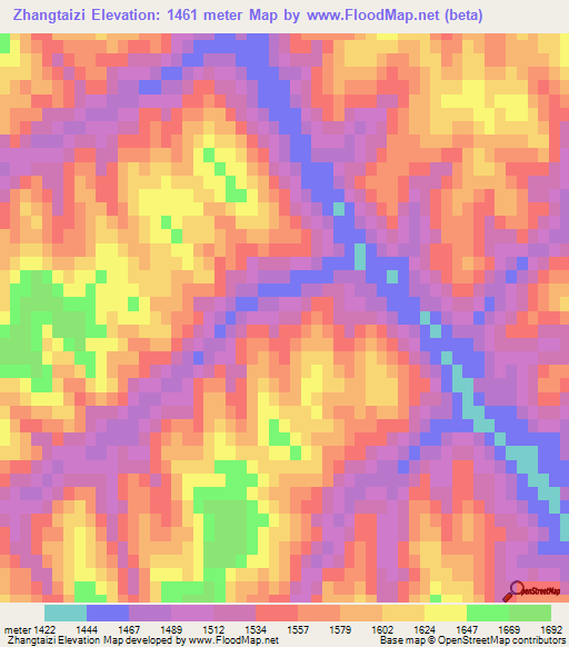 Zhangtaizi,China Elevation Map