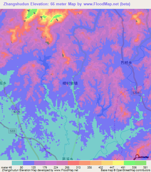 Zhangshudun,China Elevation Map