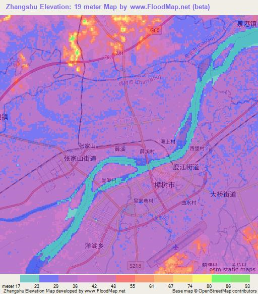 Zhangshu,China Elevation Map