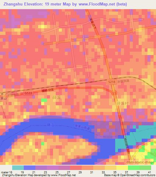 Zhangshu,China Elevation Map