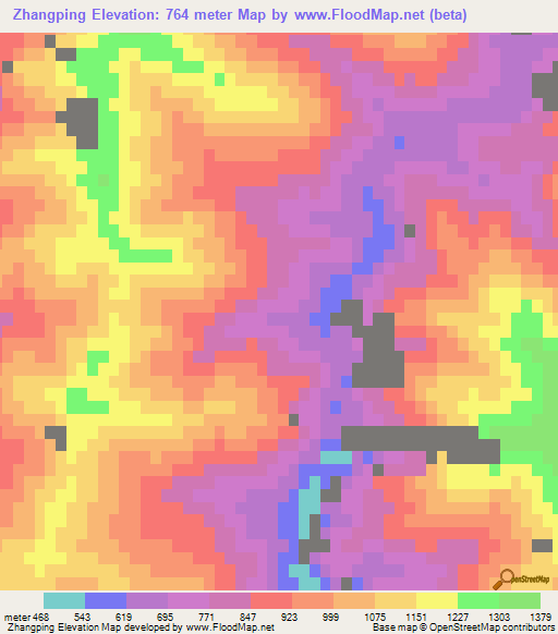 Zhangping,China Elevation Map
