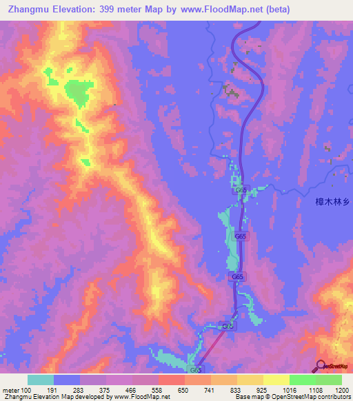 Zhangmu,China Elevation Map