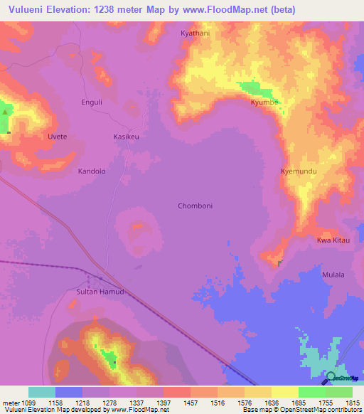 Vulueni,Kenya Elevation Map