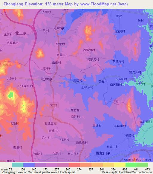 Zhangleng,China Elevation Map