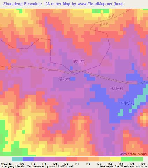 Zhangleng,China Elevation Map