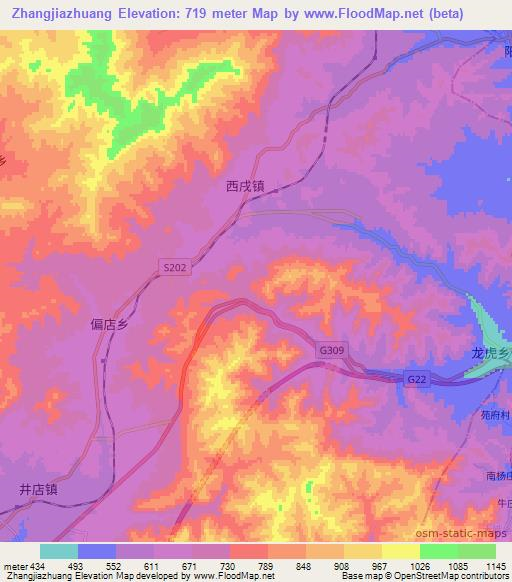 Zhangjiazhuang,China Elevation Map