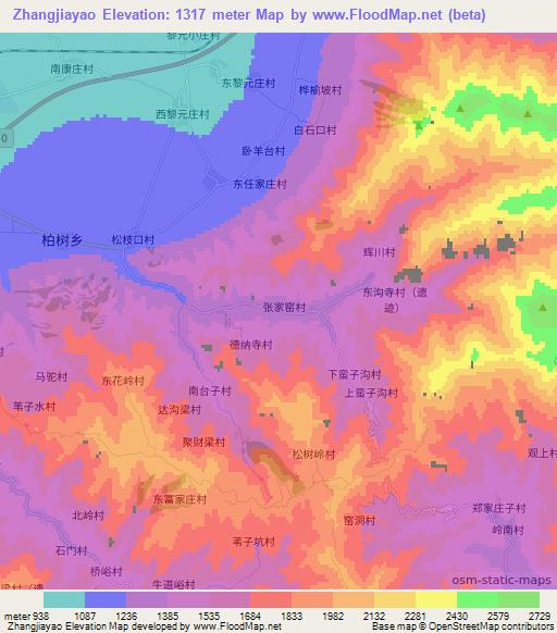 Zhangjiayao,China Elevation Map