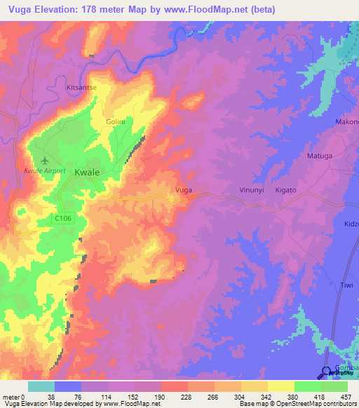 Vuga,Kenya Elevation Map