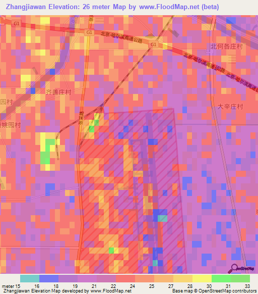 Zhangjiawan,China Elevation Map