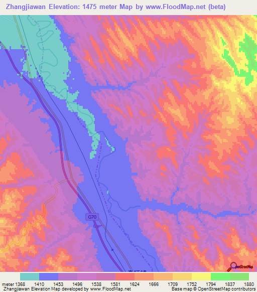 Zhangjiawan,China Elevation Map