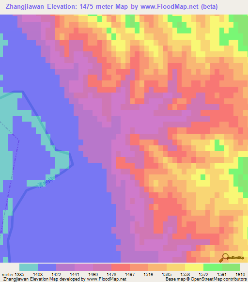 Zhangjiawan,China Elevation Map