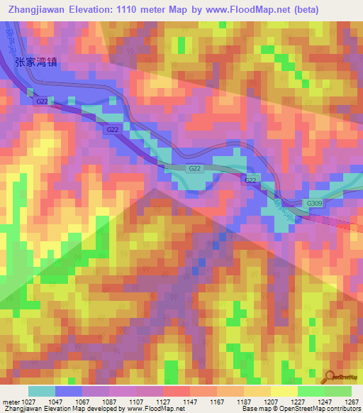 Zhangjiawan,China Elevation Map