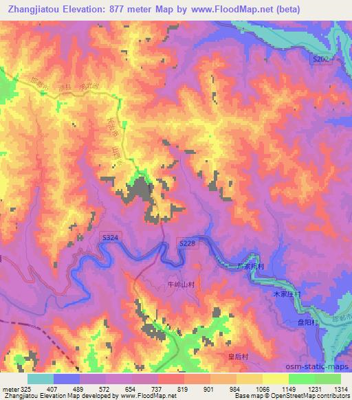 Zhangjiatou,China Elevation Map