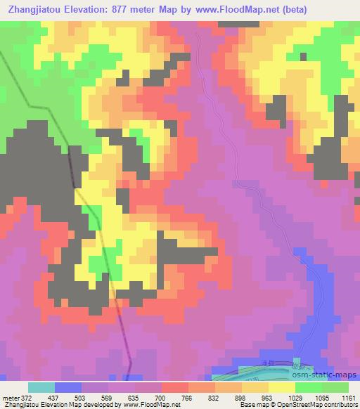 Zhangjiatou,China Elevation Map