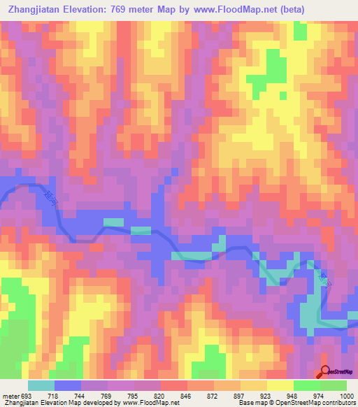 Zhangjiatan,China Elevation Map